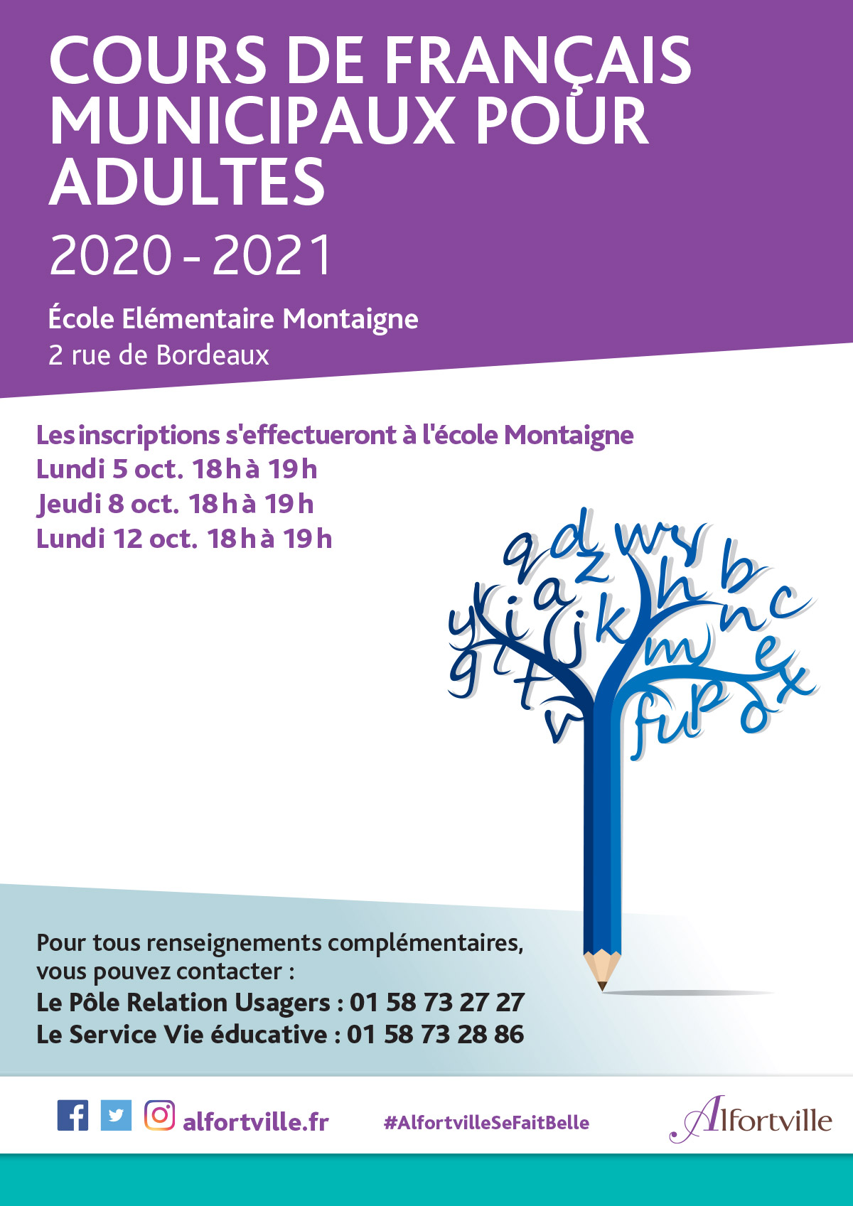 Cours de français municipaux pour adultes 2020-2021No - Alfortville